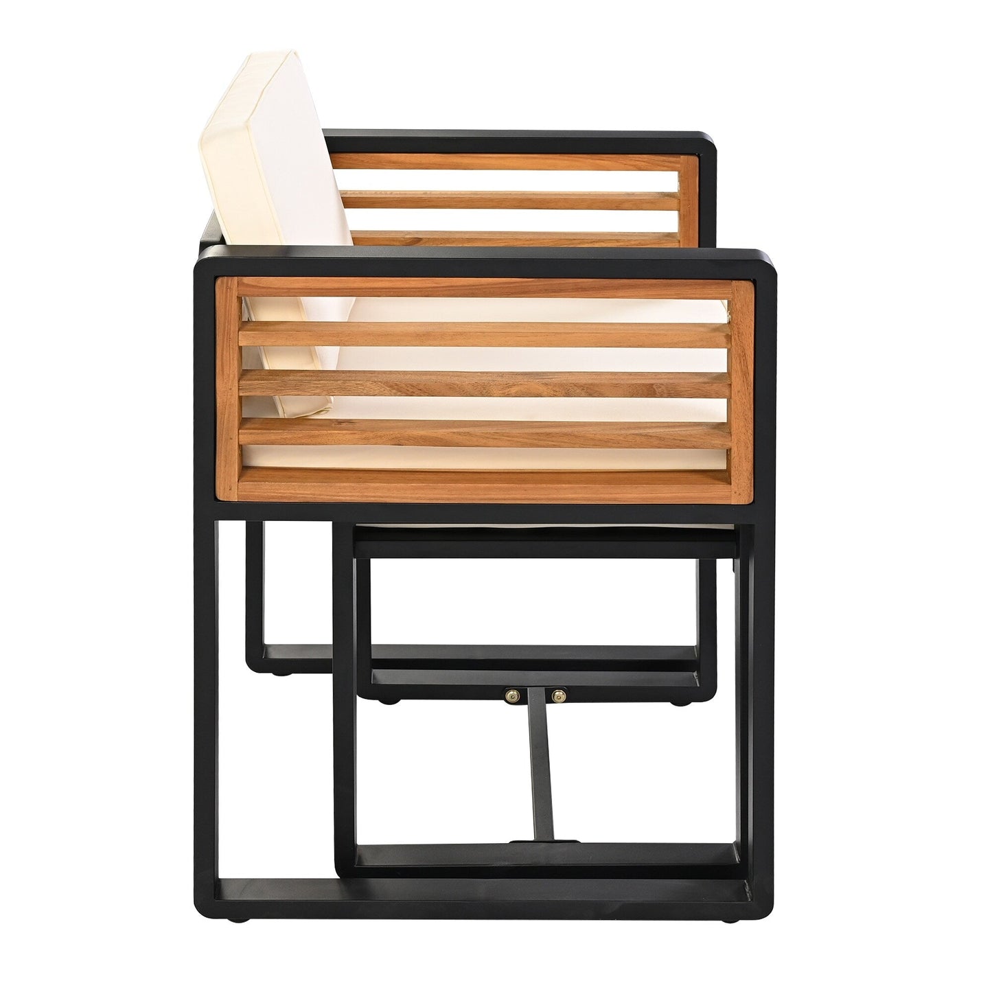 Ensemble de salle à manger de patio en bois d'acacia 18 pièces, comprenant 8 chaises rembourrées, 8 poufs et 2 tables carrées