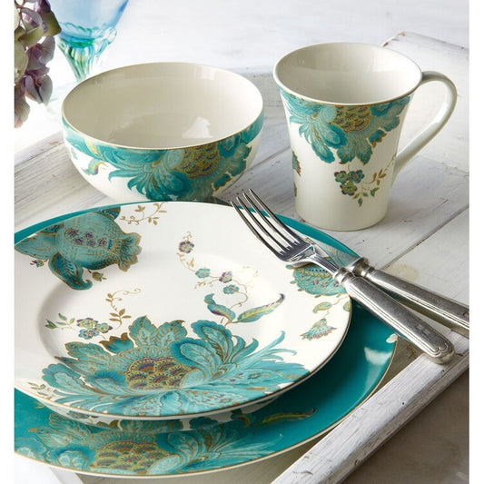 Service de table 16 pièces en porcelaine Eliza de Fifth, couleur sarcelle