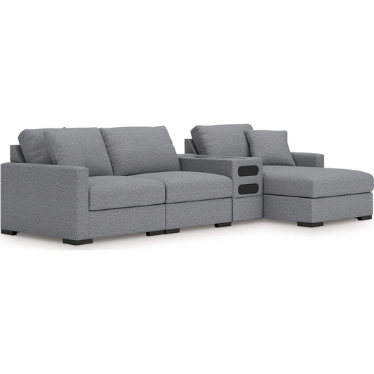 Canapé d'angle modulaire 4 pièces exclusif à Omaha, avec système audio et méridienne