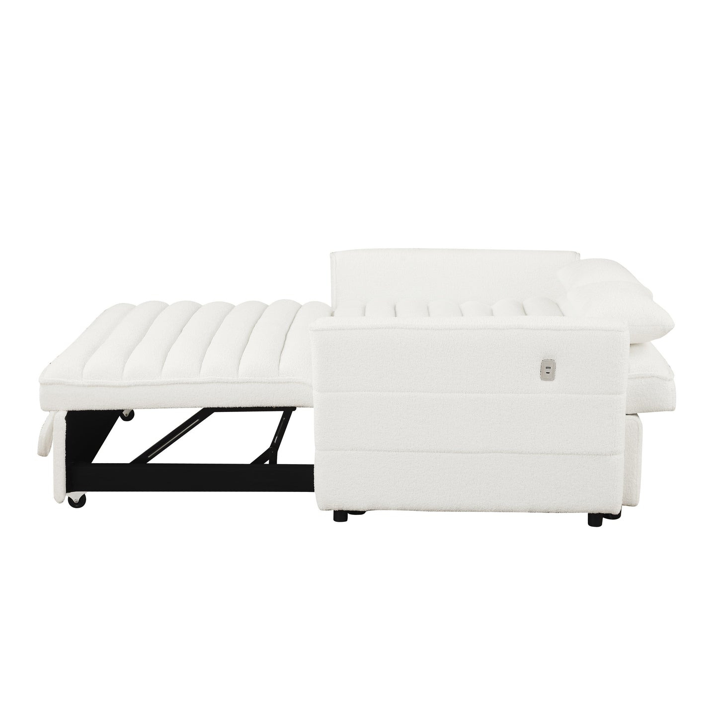 Canapé-lit convertible deux places en tissu bouclé beige 55,12 avec dossier réglable et 2 coussins lombaires pour salon