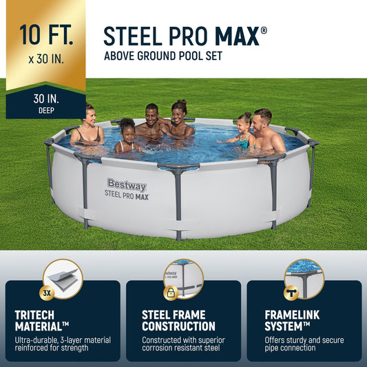 Piscine extérieure ronde hors sol Bestway Steel Pro MAX 10'x30 avec pompe - 10 pi x 30 po.