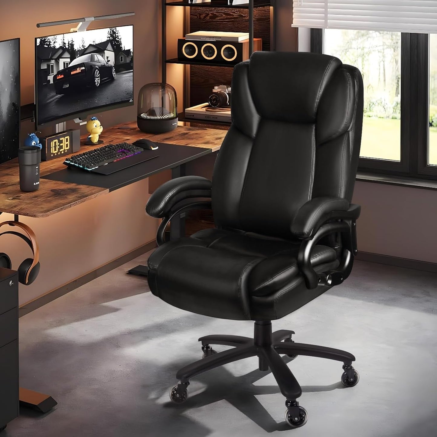Fauteuil de bureau Bossin pour grandes et moyennes tailles, support lombaire réglable jusqu'à 227 kg, fauteuil ergonomique avec dossier haut en cuir PU pour ordinateur