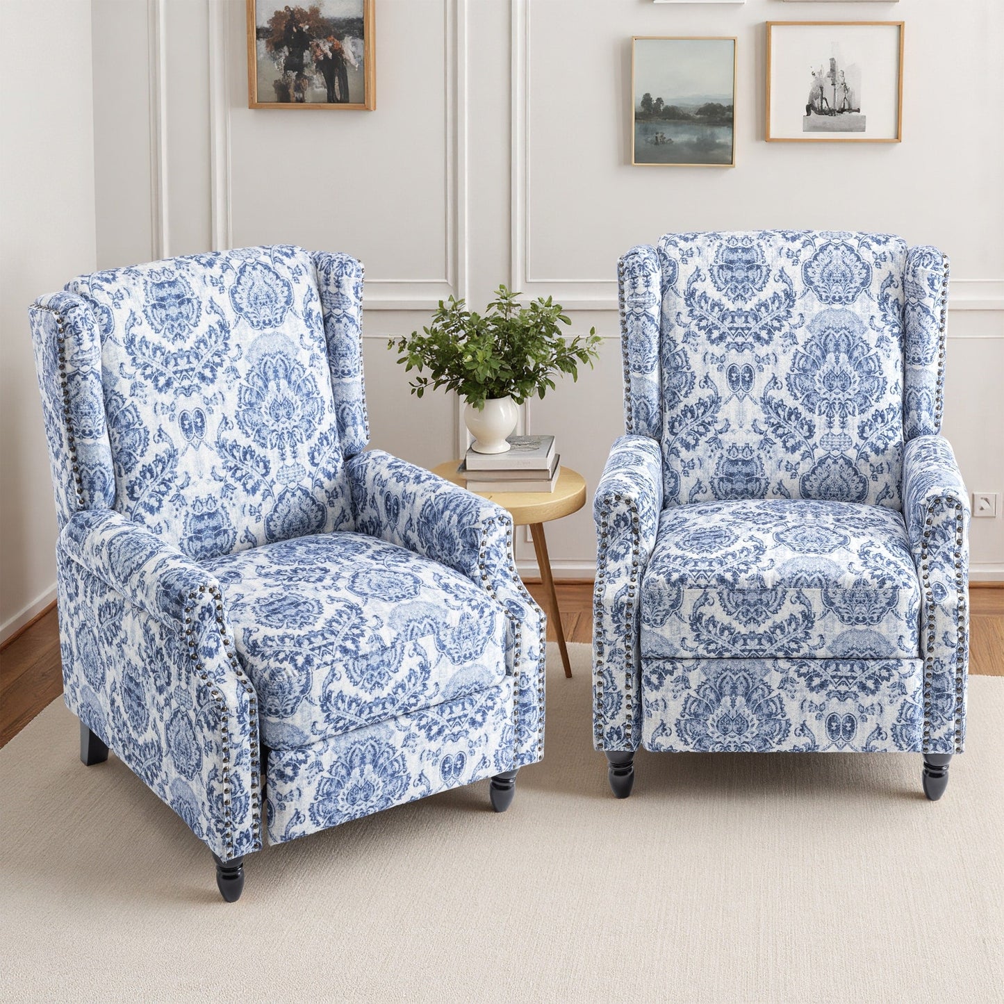 Ensemble de 2 fauteuils inclinables manuels à motif floral vintage de 74 cm de large