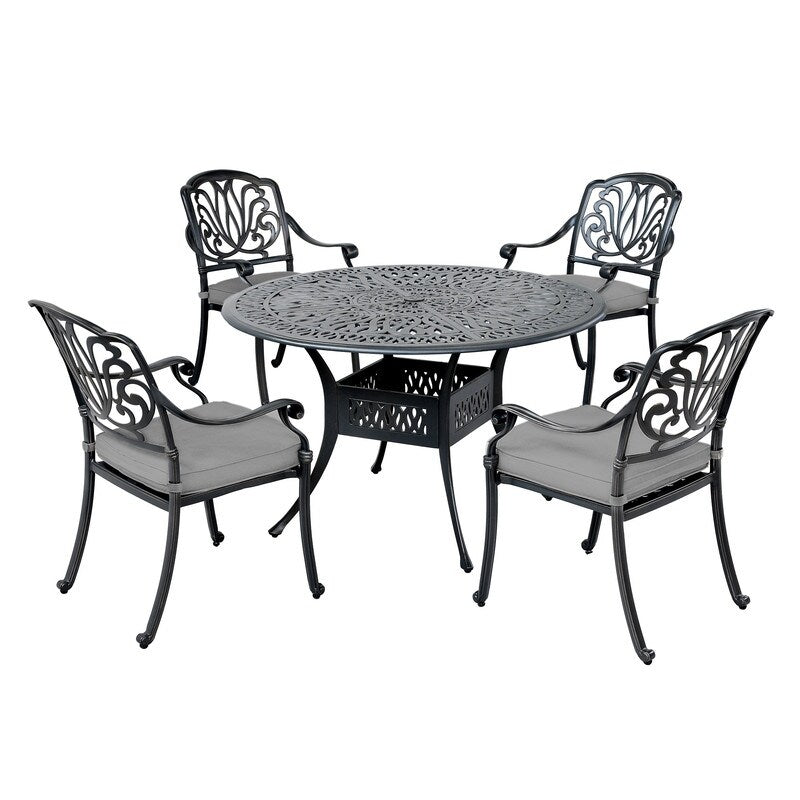 Ensemble de salle à manger rond 5 pièces en aluminium Saratoga avec coussins Sunbrella - Le meilleur du mobilier d'extérieur