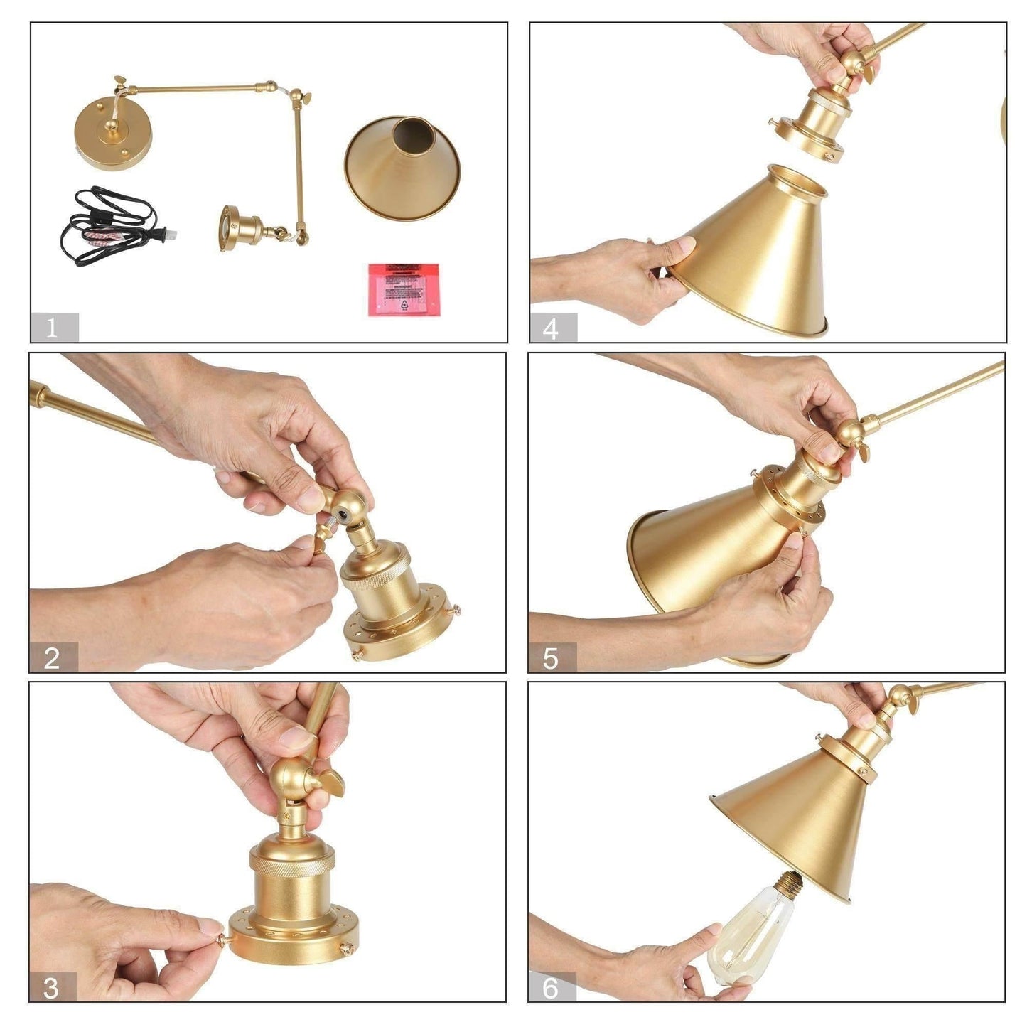 Lot de 2 appliques murales modernes à bras articulé, réglables et câblées