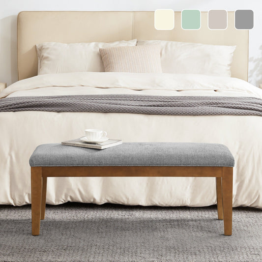 Banc d'entrée rembourré en tissu, banc de chambre à coucher pour pied de lit, beige, bois massif, 112 cm (44 pouces)