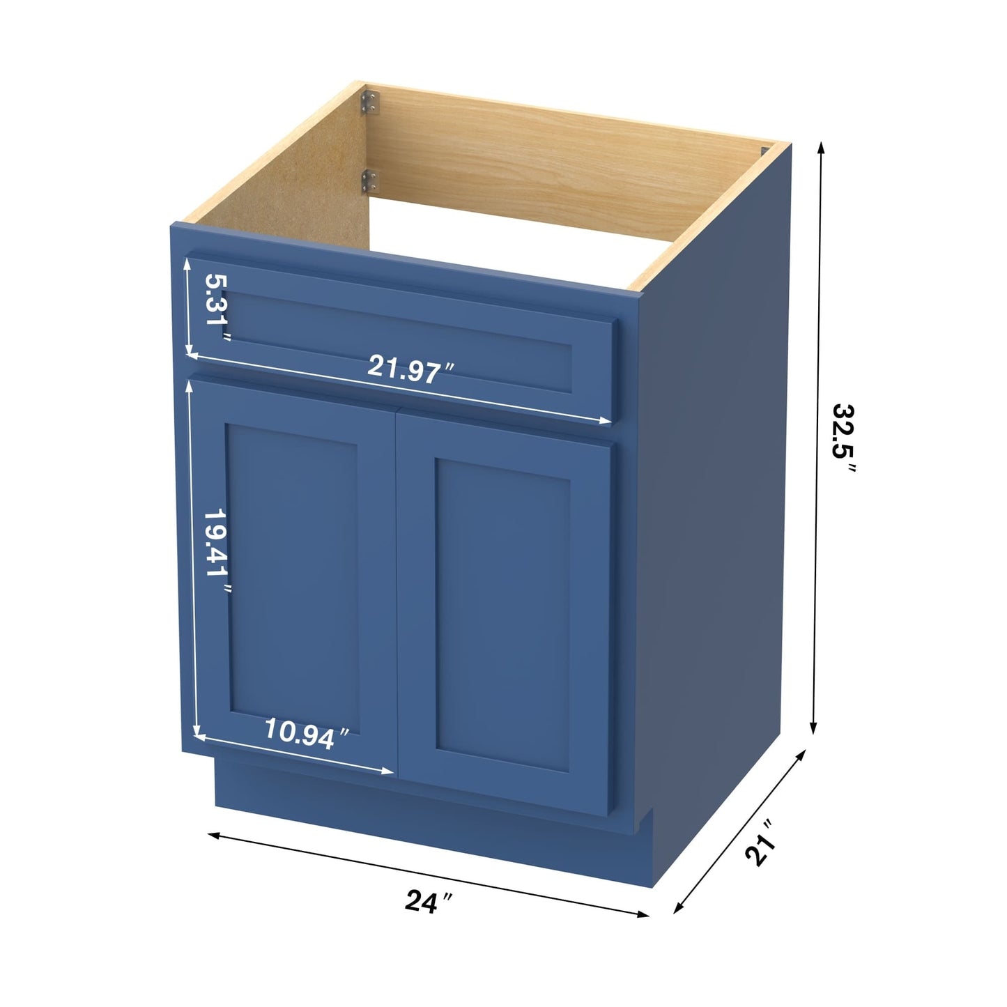 Meuble-lavabo simple vasque en bois massif Vanity Art de 61 cm (24 pouces)