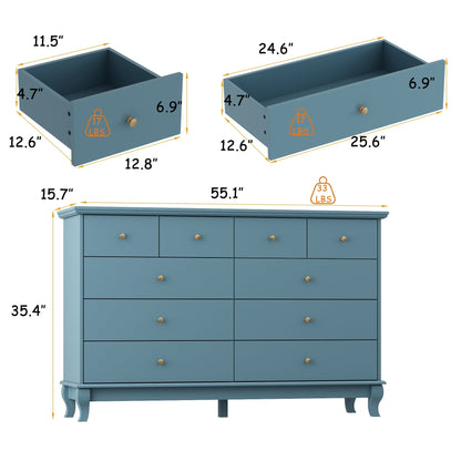 Commode double à 10 tiroirs pour chambre à coucher, blanche, grand espace de rangement