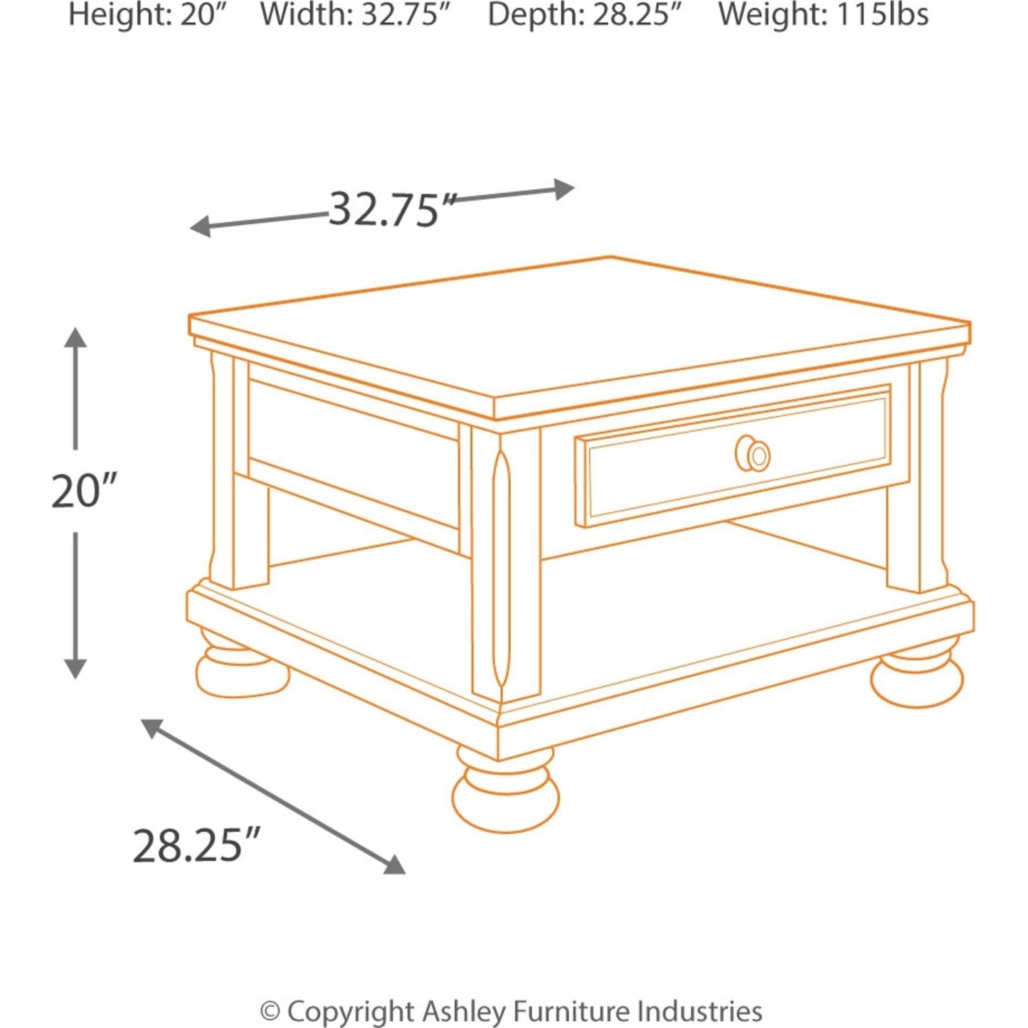 Table basse Porter avec plateau relevable