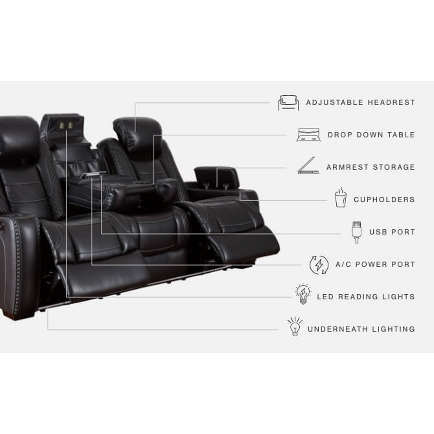 Canapé inclinable électrique Party Time avec appui-tête réglable