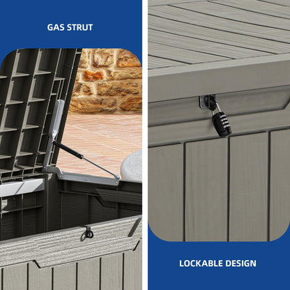 Coffre de terrasse verrouillable en résine résistante à l'eau, grande capacité (120-260 gallons).