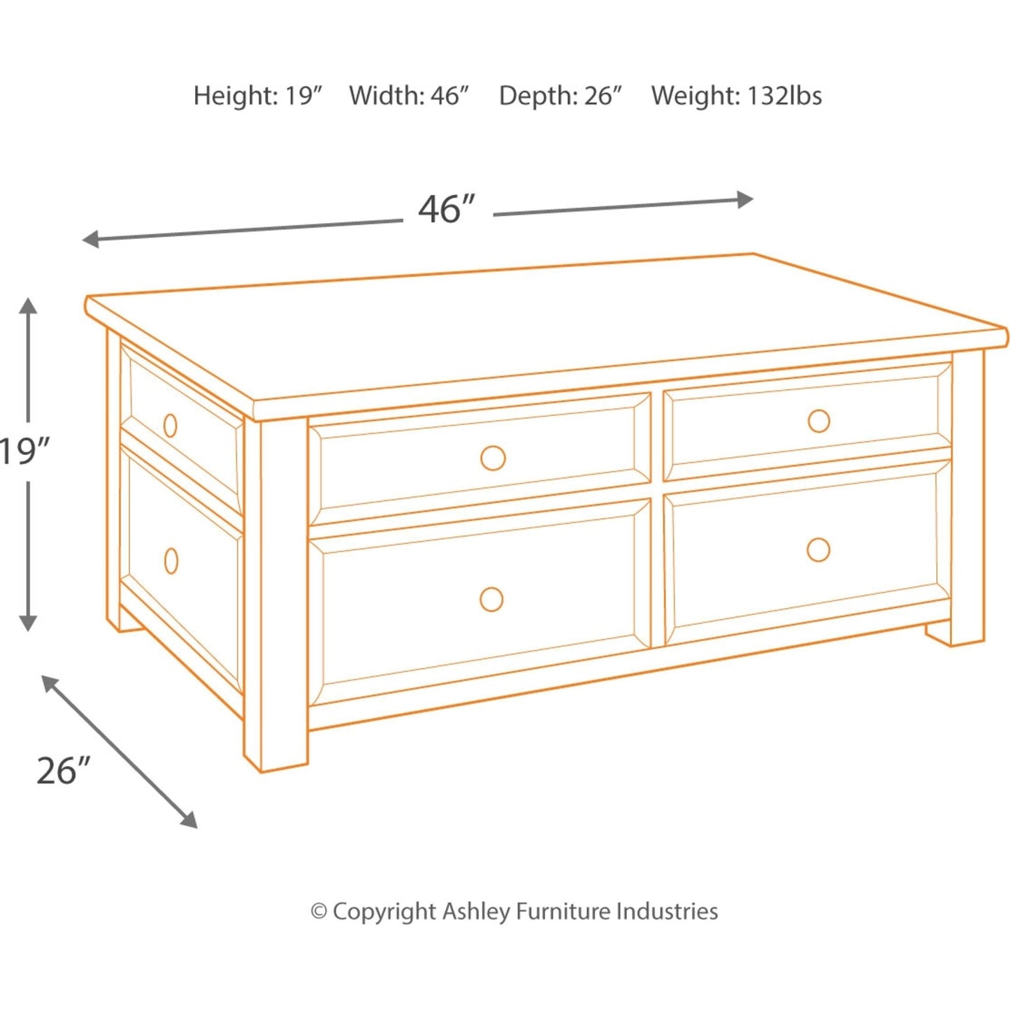 Table basse Tyler Creek avec plateau relevable