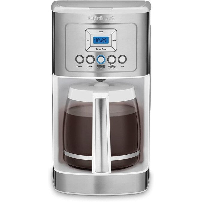 Cafetière Perfectemp 14 tasses avec carafe en verre, programmable, contrôle de l'intensité du café, réglage de 1 à 4 tasses, blanche