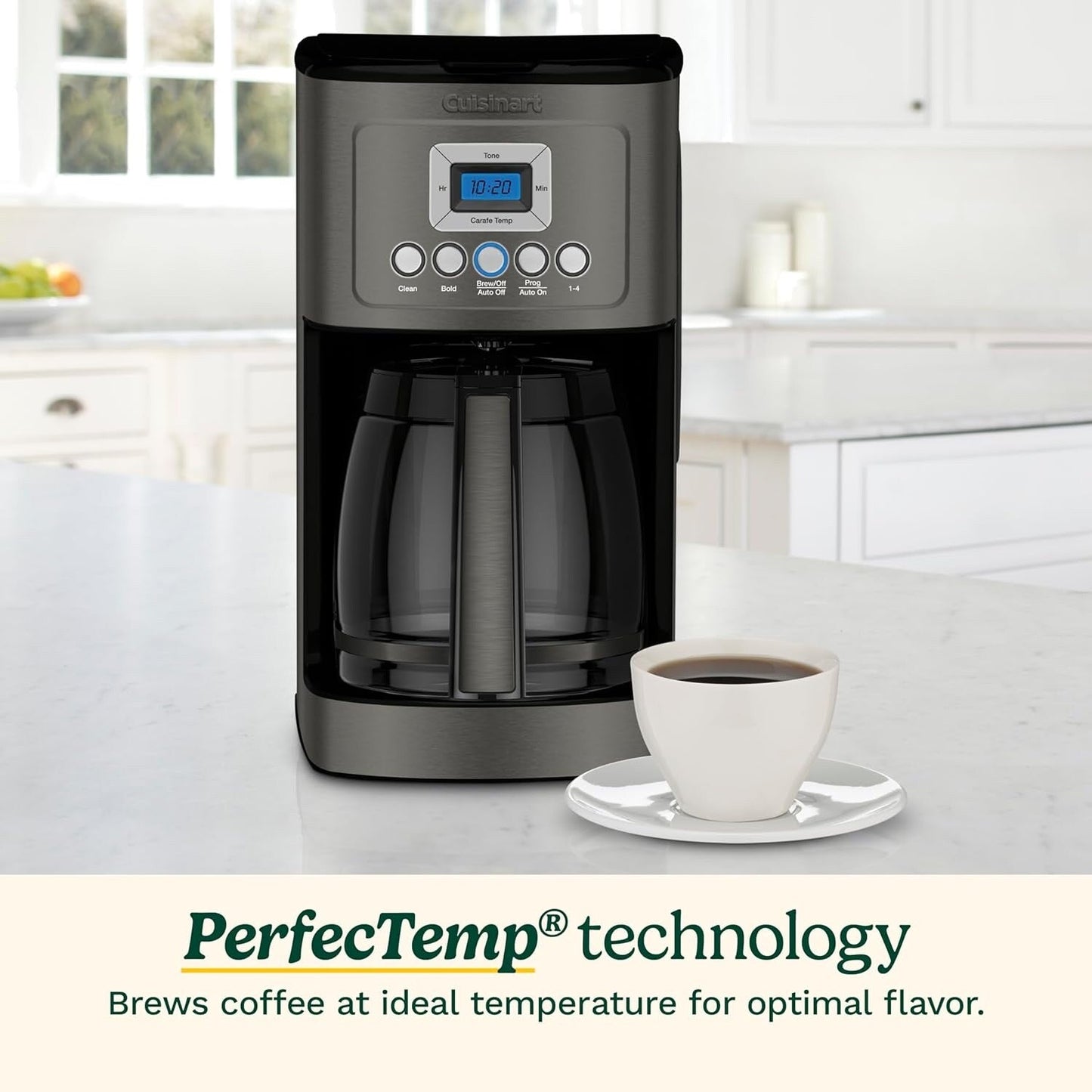 Cafetière programmable 14 tasses, carafe en verre, contrôle de l'intensité du café, réglage de 1 à 4 tasses, acier inoxydable noir