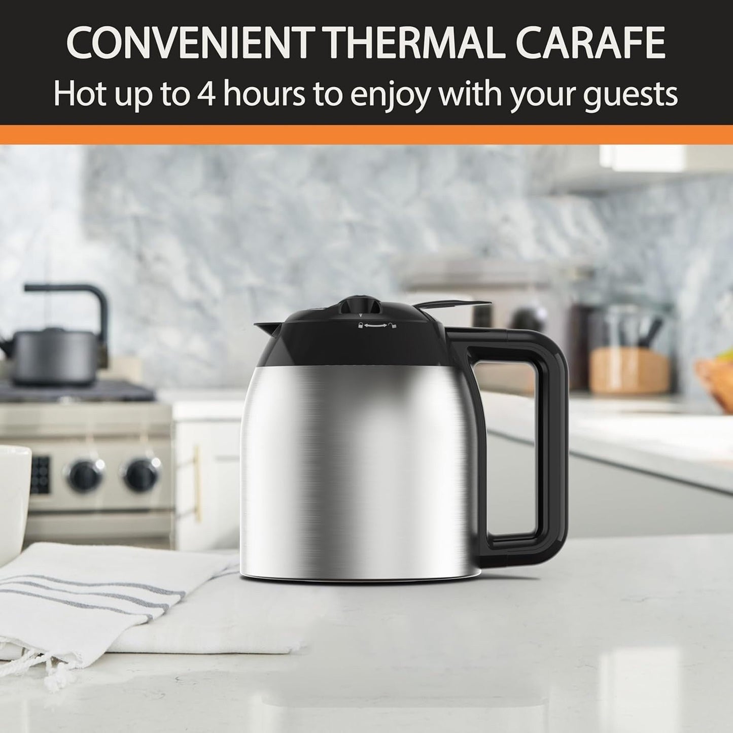 Cafetière programmable 14 tasses, verseuse en acier inoxydable, 3 intensités de café, minuterie 24 h, maintien au chaud 4 h