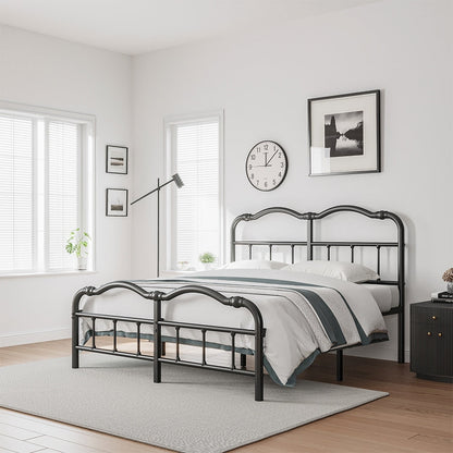 Cadre de lit en métal robuste de 35,5 cm de haut, style vintage, supporte jusqu'à 1134 kg, montage facile et silencieux.