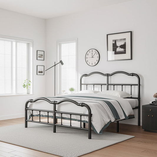 Cadre de lit en métal robuste de 35,5 cm de haut, style vintage, supporte jusqu'à 1134 kg, montage facile et silencieux.