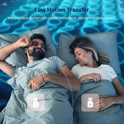 Matelas hybride 14 pouces - Mousse à mémoire de forme infusée de gel de charbon de bambou et ressorts ensachés à 7 zones, fermeté moyenne, essai de 100 nuits