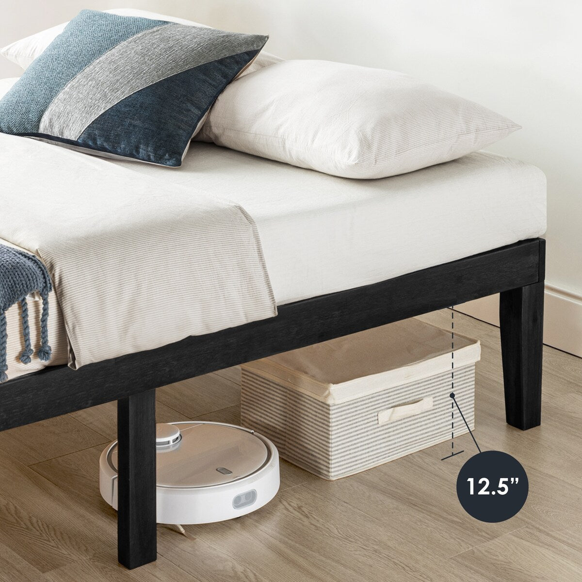 Cadre de lit plateforme classique en bois massif de 16 pouces, disponible en plusieurs finitions