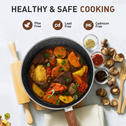 Ensemble de 17 pièces de batterie de cuisine en granit, comprenant casseroles et poêles antiadhésives