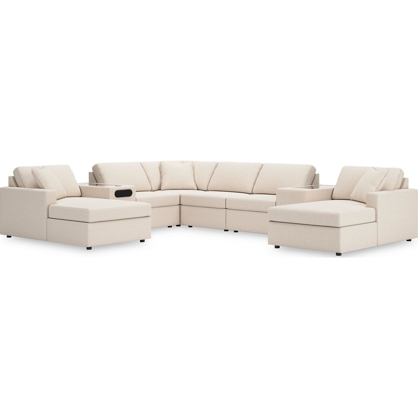 Canapé d'angle modulaire Modmax 8 pièces avec double méridienne, consoles audio et de rangement