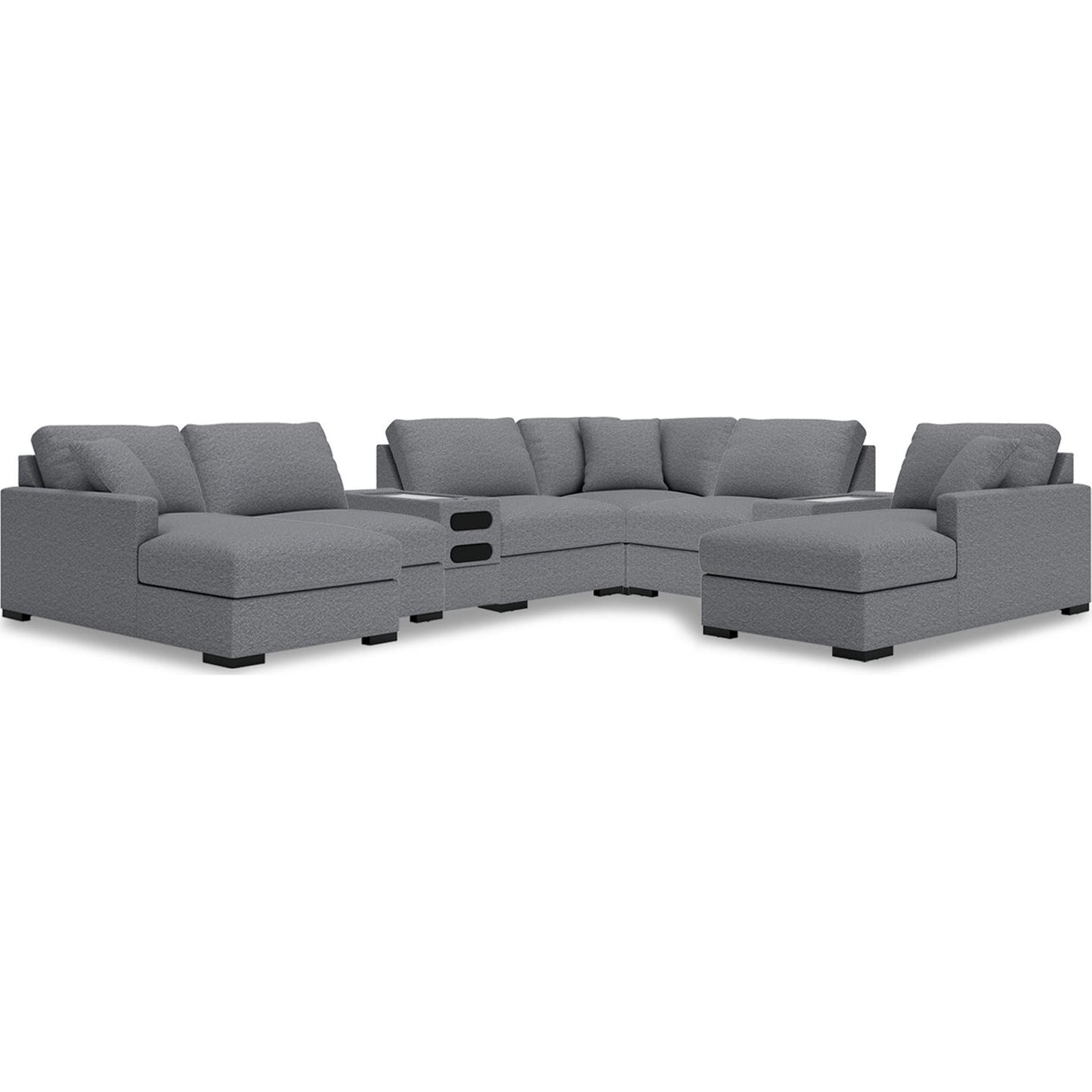 Canapé d'angle modulaire 8 pièces exclusif à Omaha avec double méridienne. Système audio et rangements.