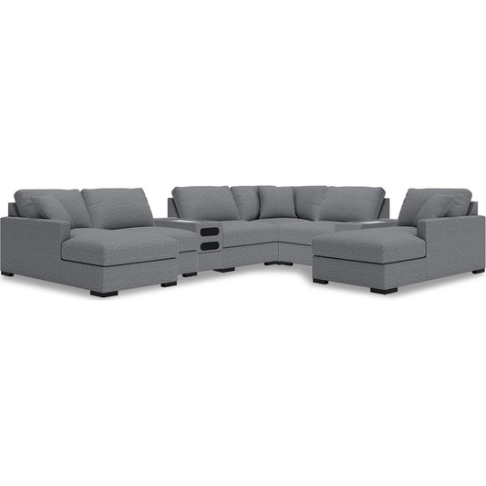 Canapé d'angle modulaire 8 pièces exclusif à Omaha avec double méridienne. Système audio et rangements.