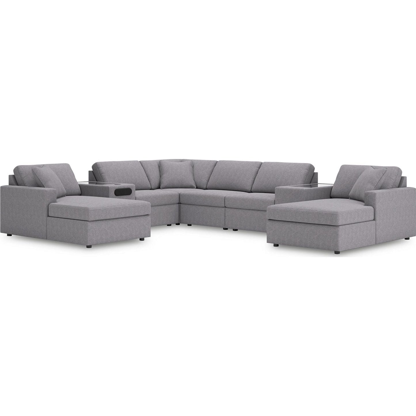 Canapé d'angle modulaire Modmax 8 pièces avec double méridienne, consoles audio et de rangement