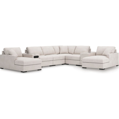 Canapé d'angle modulaire 8 pièces exclusif à Omaha avec double méridienne. Système audio et rangements.