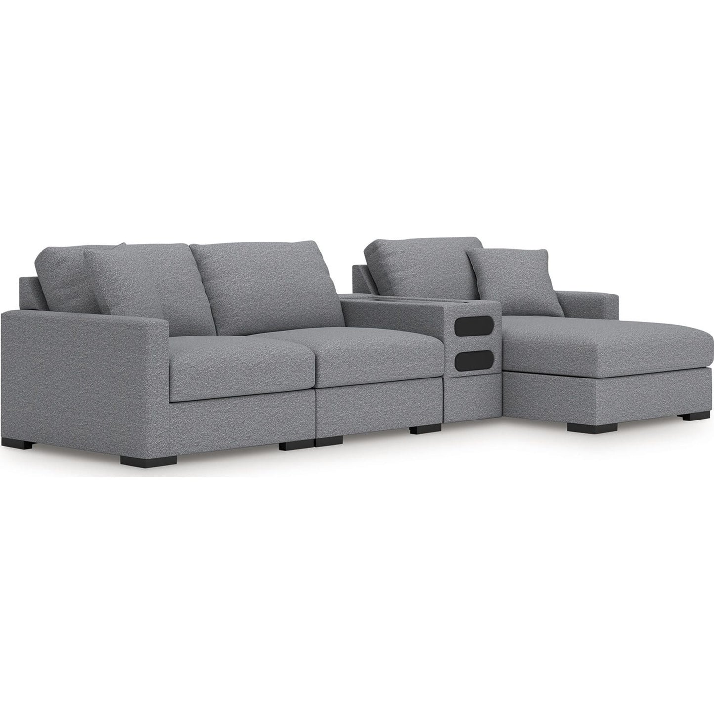 Canapé d'angle modulaire 4 pièces exclusif à Omaha, avec système audio et méridienne