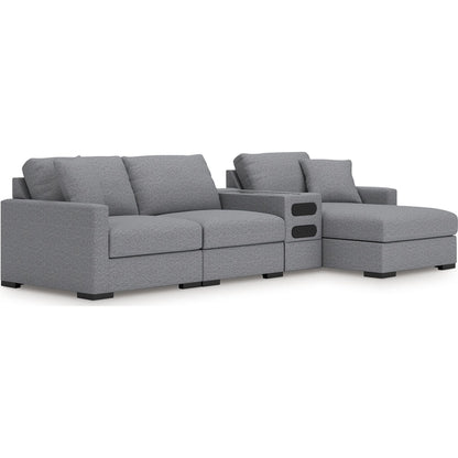 Canapé d'angle modulaire 4 pièces exclusif à Omaha, avec système audio et méridienne