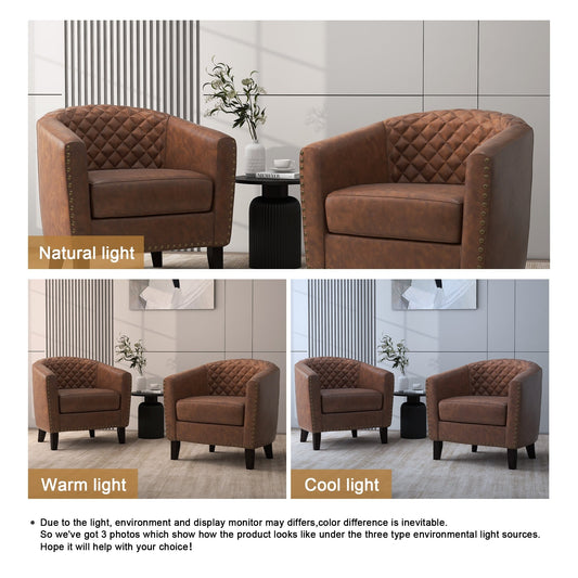 Lot de 2 fauteuils d'appoint cylindriques en similicuir végan de 74 cm de large avec garniture cloutée