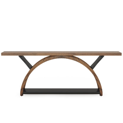 Console allongée et étroite à 2 niveaux avec cadre semi-circulaire pour entrée, table d'appoint grise pour couloir