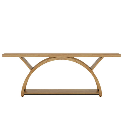 Console allongée et étroite à 2 niveaux avec cadre semi-circulaire pour entrée, table d'appoint grise pour couloir