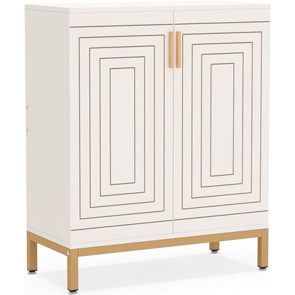 Meuble à chaussures pour 20 paires, 95 cm (37,4 pouces), meuble de rangement moderne avec portes, blanc et or