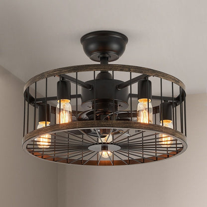 Ventilateur de plafond extra-plat de 50 cm avec éclairage intégré, finition bois style ferme moderne et télécommande.