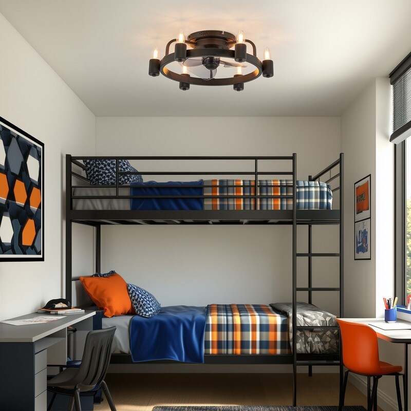 Ventilateur de plafond moderne de style ferme de 50 cm (20 po) avec éclairage LED encastré discret et télécommande pour salon