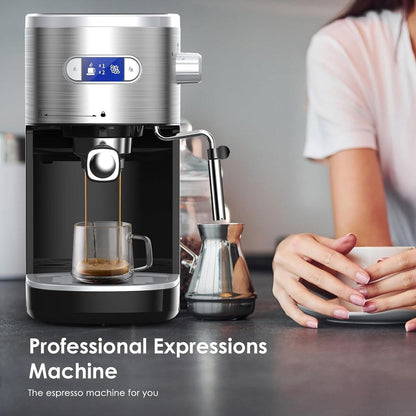 Machine à expresso 20 bars avec mousseur à lait et buse vapeur, idéale pour la maison et les amateurs de café. Cadeau parfait pour les passionnés de café.