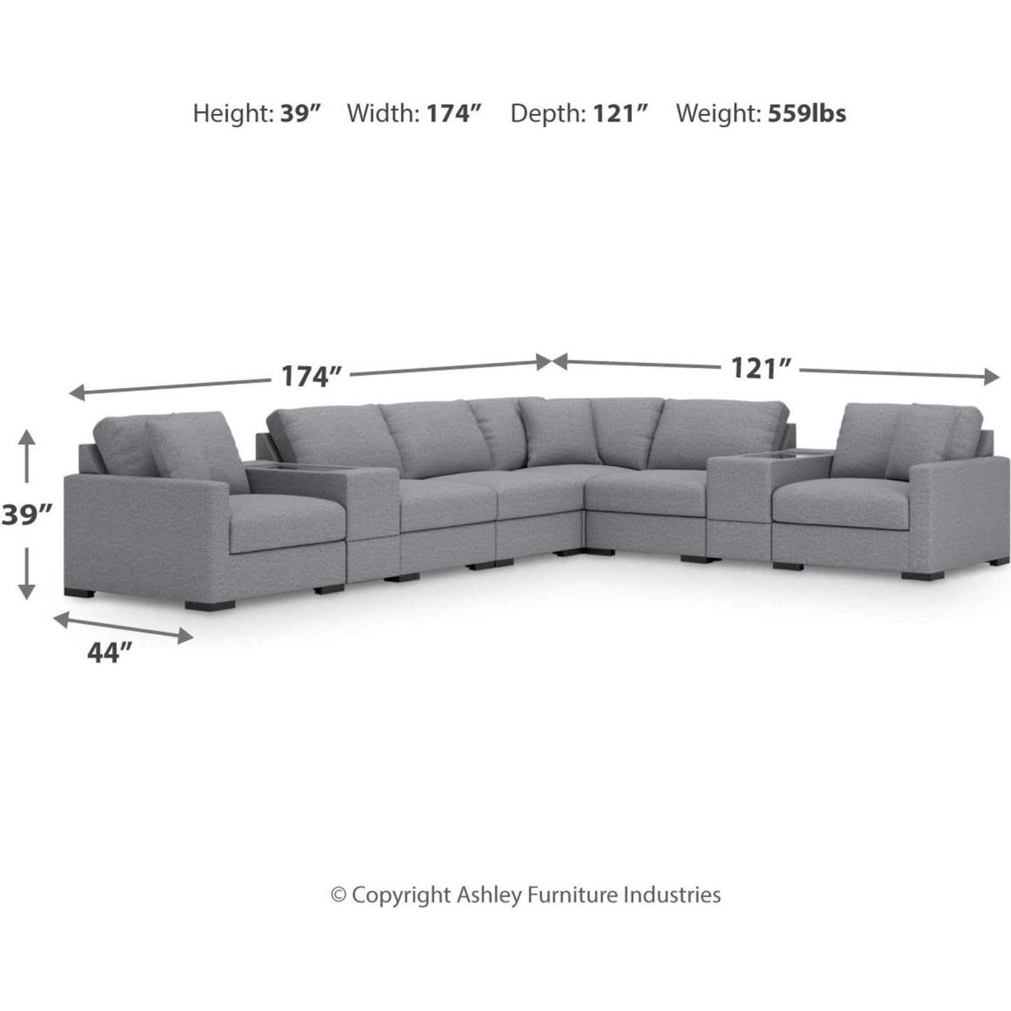 Canapé d'angle modulaire 8 pièces exclusif à Omaha avec méridienne et rangement
