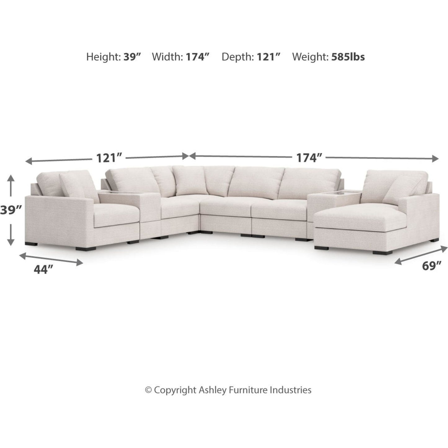 Canapé d'angle modulaire 8 pièces exclusif à Omaha avec méridienne et rangement