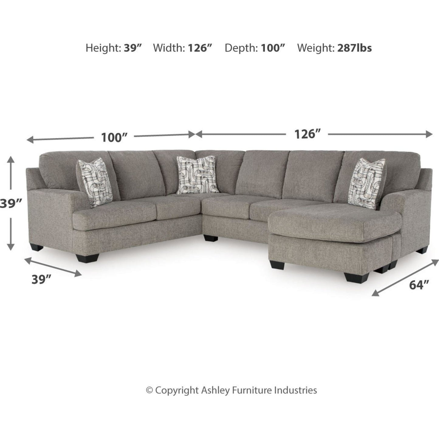 Canapé d'angle 2 pièces exclusif Erinsburg avec méridienne