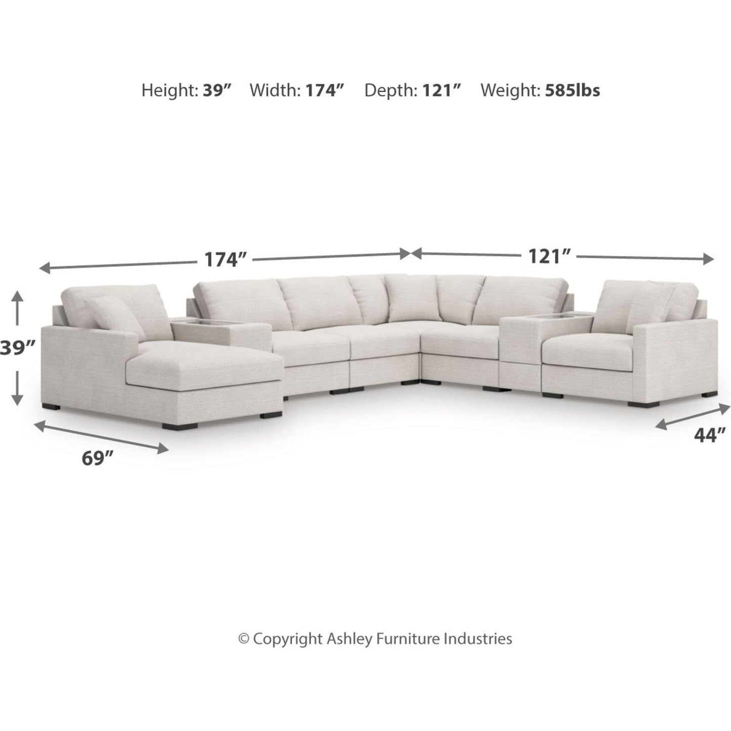 Canapé d'angle modulaire 8 pièces exclusif à Omaha avec méridienne et rangement