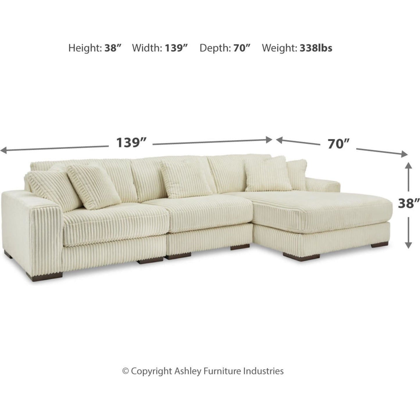 Canapé d'angle Lindyn 3 pièces avec méridienne