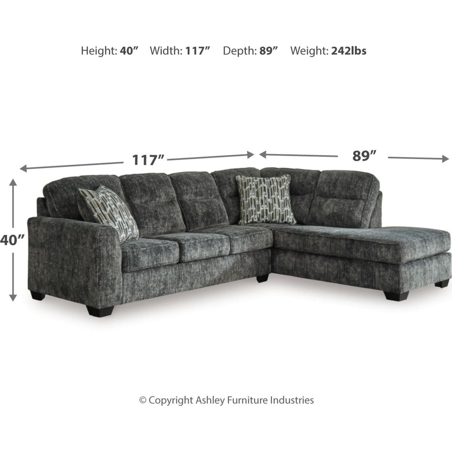 Canapé d'angle Lonoke 2 pièces avec méridienne