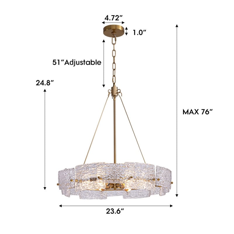 Lustre moderne en cristal doré de 60 cm (23,6 po) avec suspension tambour glamour à 6 lumières, idéal pour îlot de cuisine ou salle à manger.