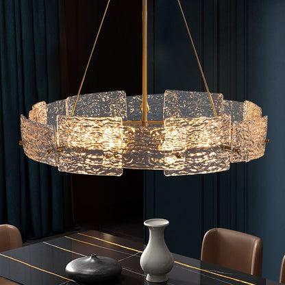 Lustre moderne en cristal doré de 60 cm (23,6 po) avec suspension tambour glamour à 6 lumières, idéal pour îlot de cuisine ou salle à manger.