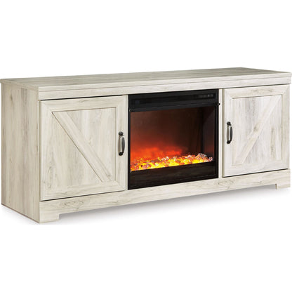 Meuble TV Bellaby avec cheminée en pierre et verre