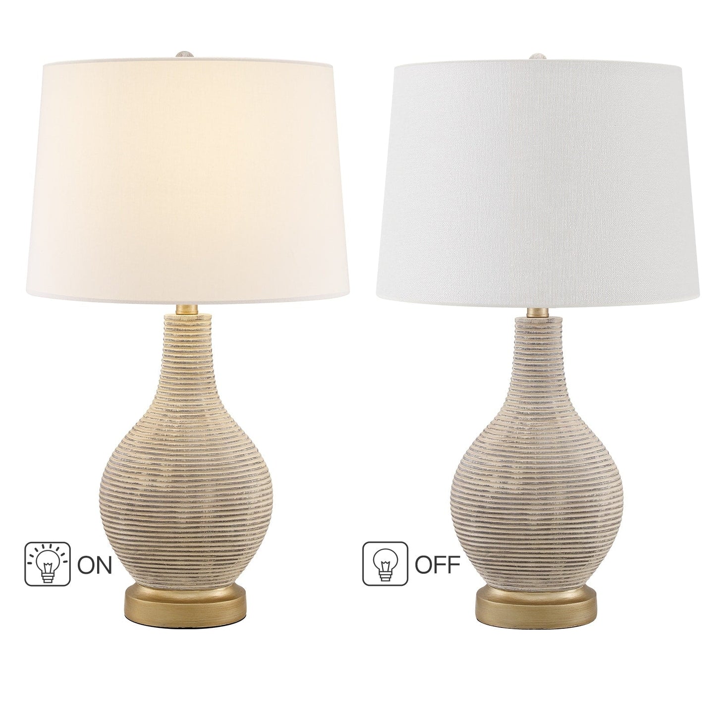 Lampe de table style ferme beige délavé/doré, 62 cm (lot de 2), abat-jour en lin blanc - 62 cm (24,5 po) de hauteur