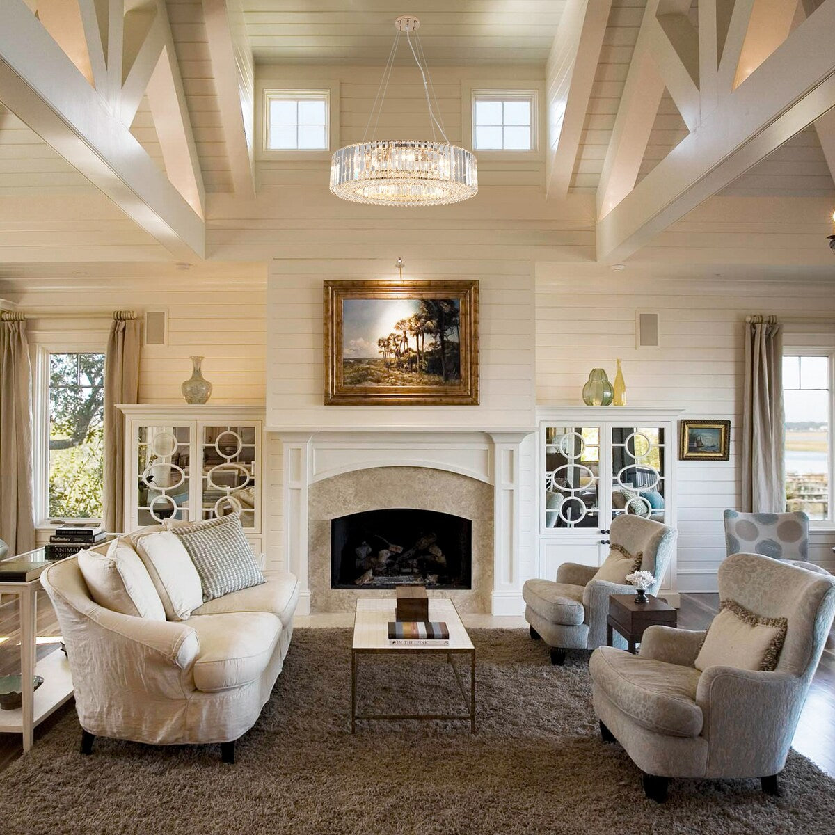 Lustre de style campagnard à 8 lumières de 63 cm (24,8 po), lustre en cristal, lustre tambour pour salle à manger, salon, chambre à coucher et cuisine