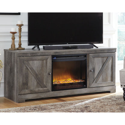 Meuble TV Wynnlow avec cheminée en pierre et verre